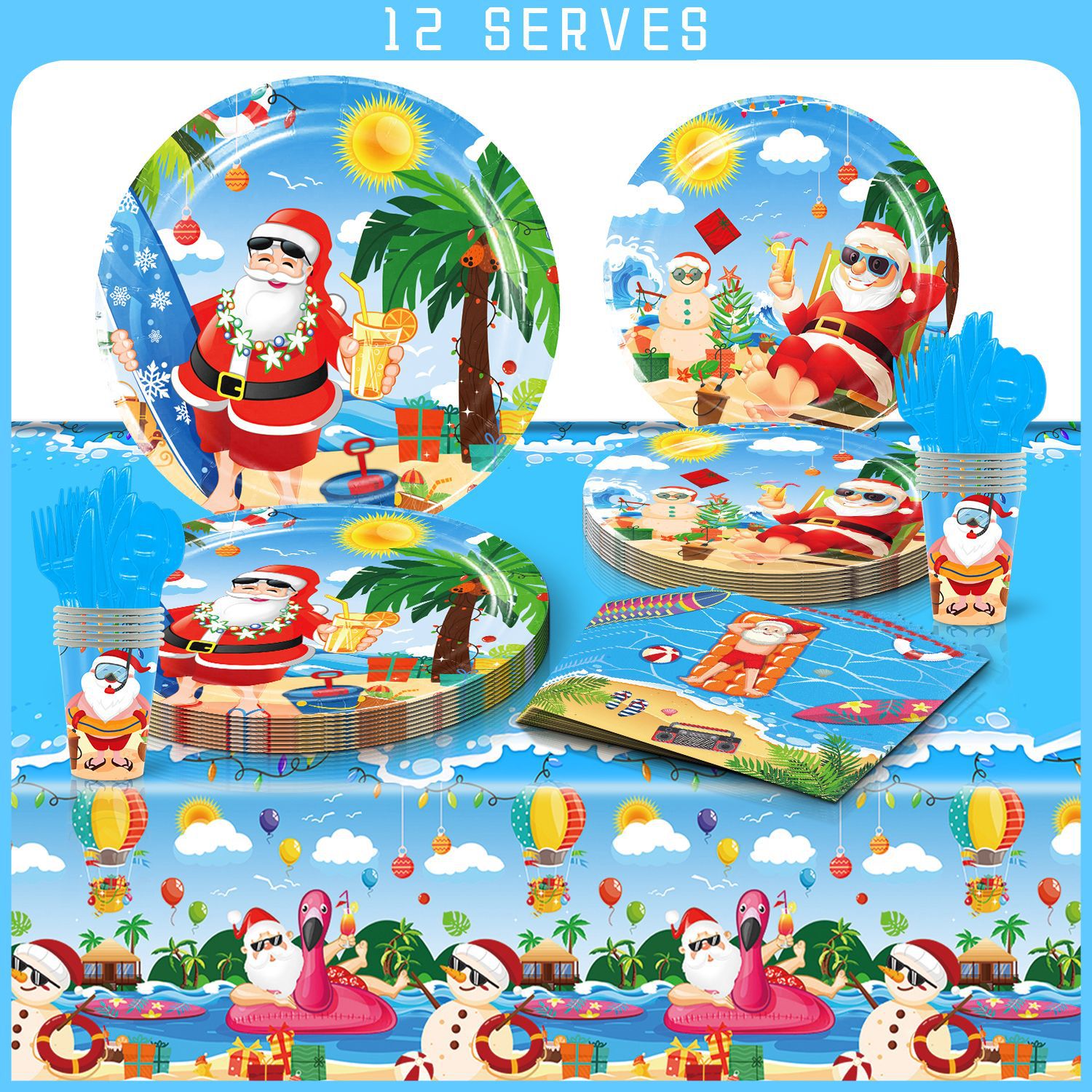 July Christmas Party Decoration Tableware Set 12-Person Disposable Party Paper Pallet Tissue Tablecloth Decoration