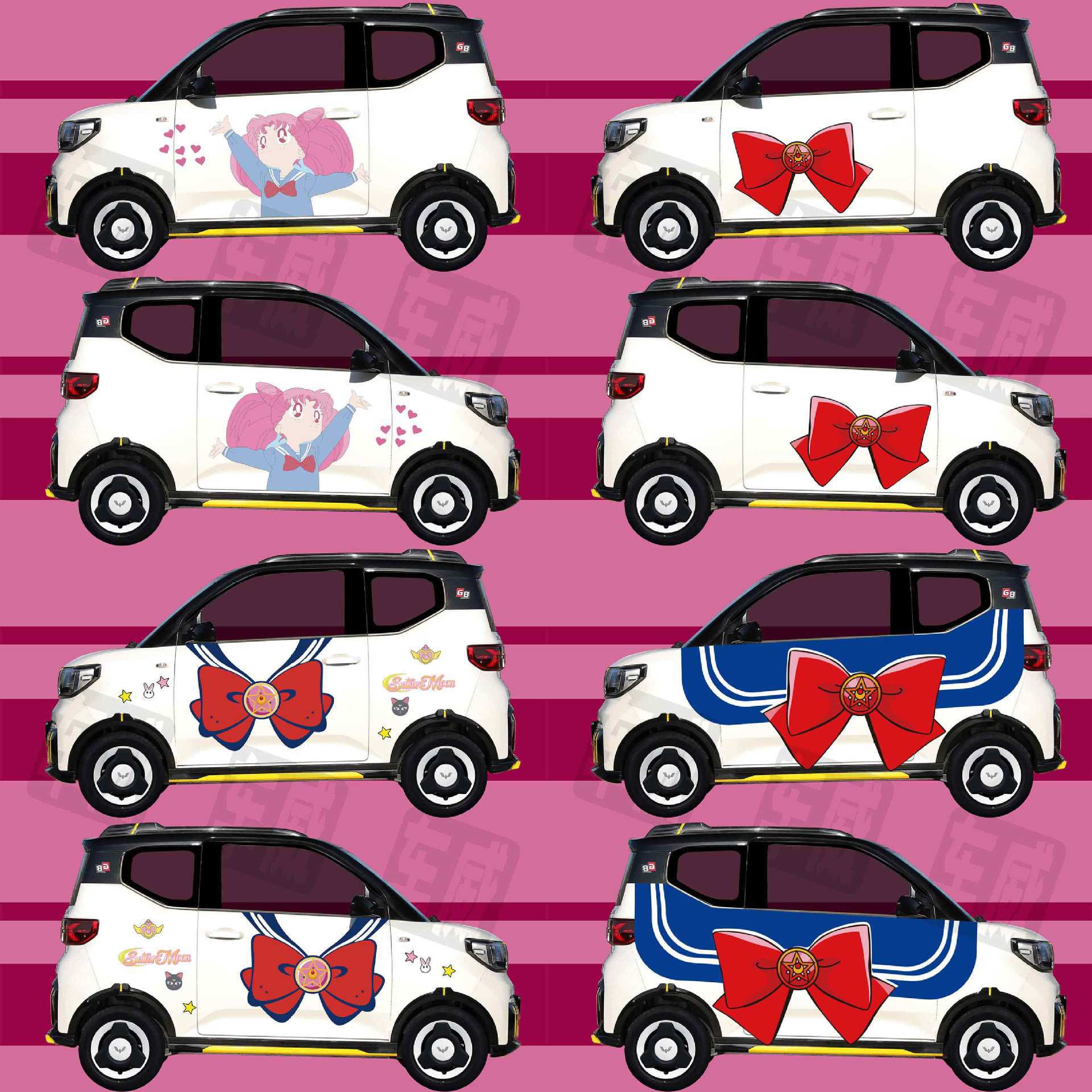 五菱宏光miniev车贴美少女蝴蝶结卡通奇瑞qq冰淇淋车身贴可爱装饰