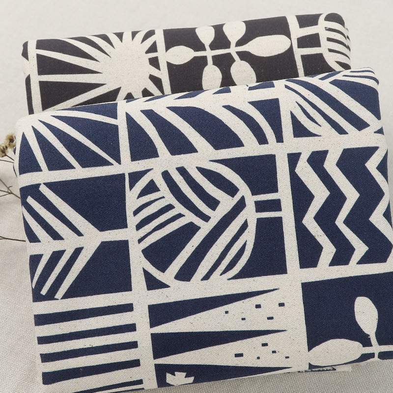 d1673#复古 卡通简笔画 格子小镇生活印花布 服装包包背景装饰布