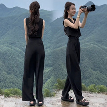小个子韩版时尚干练显瘦西装套装女士2023夏季无袖短款背心两件套