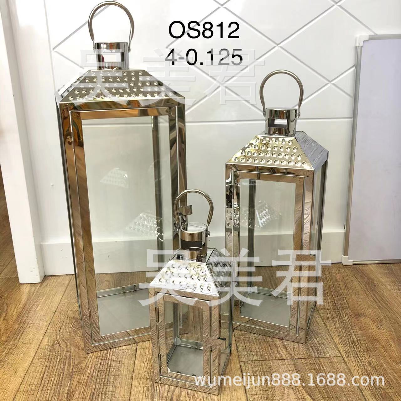 European-Style Floor Stainless Steel Windproof Storm Lantern Gold and Silver Color Retro Candlestick Wedding Props Outdoor Simplicity Ornaments