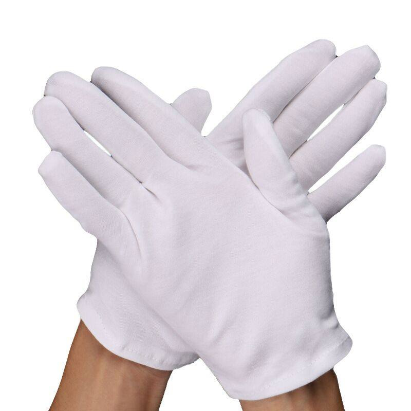 Factory in Stock White Gloves Crafts Etiquette Pure Cotton Work Gloves Thickened Labor Protection Jersey Cross-Border Cotton Gloves Wholesale