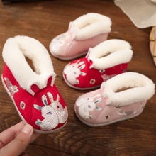 婴儿女童绣花鞋冬季兔年新款加绒宝宝汉服鞋古风鞋老北京儿童棉鞋
