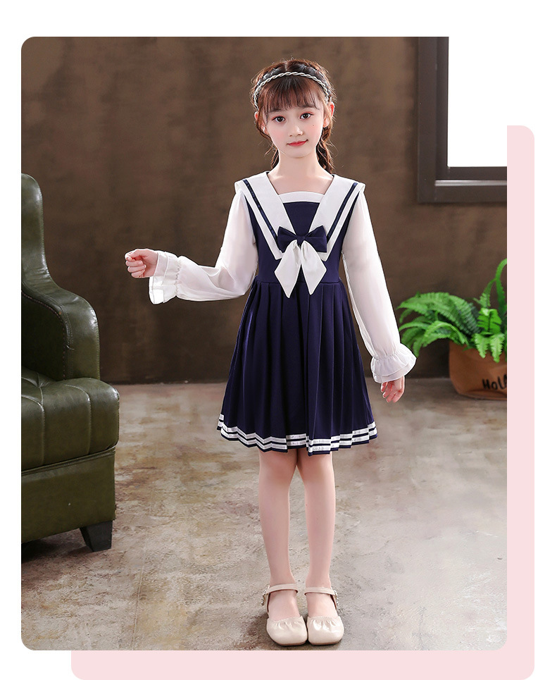 早春女童连衣裙日系jk风学院蓝色礼服裙合唱童装女薄款校服公主裙