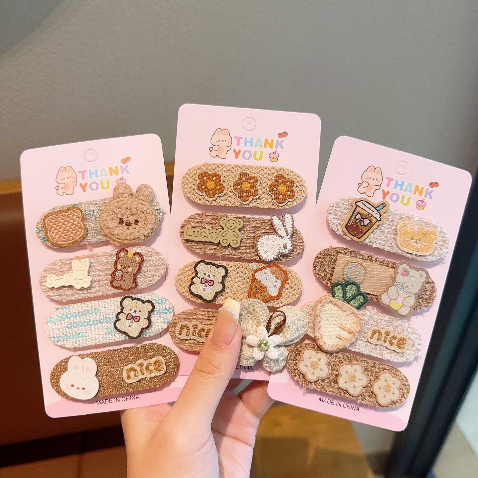 Early Autumn New Coffee Color Series Cartoon Children Cropped Hair Fastener Girls Velcro Hair Patch Cute Bang Sticker Hair Accessories