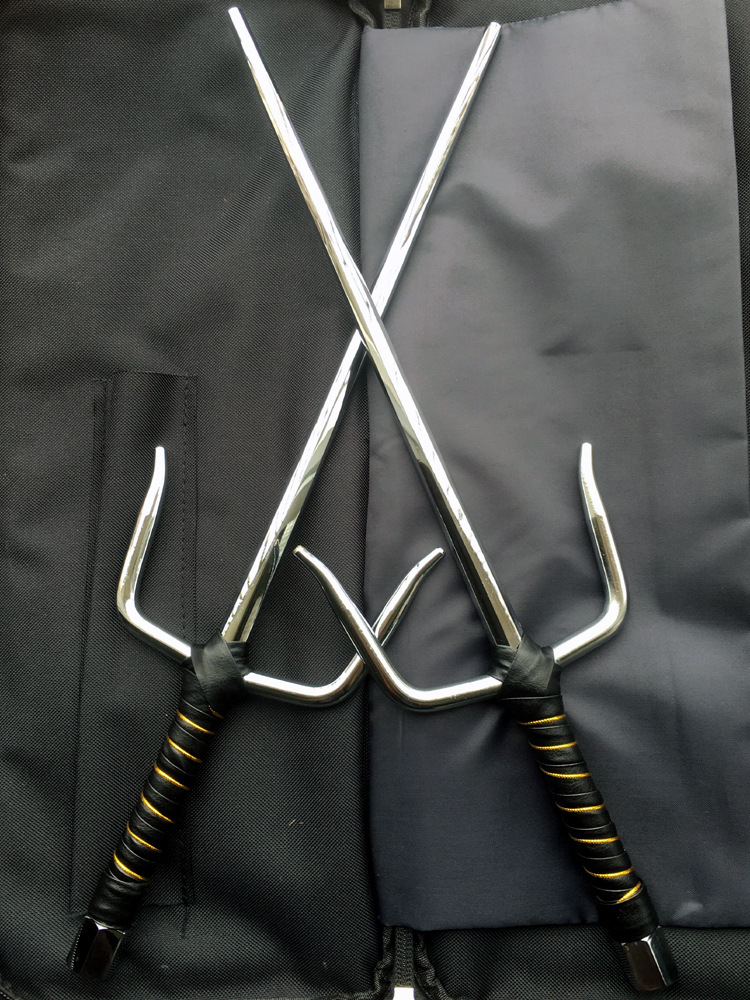 空手道短叉浪人叉双叉钢叉功夫尺实心钢制三股叉铁叉武术十手铁尺