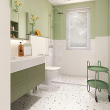 法式奶油风卫生间草绿水磨石瓷砖柔光厨房墙地砖浴室阳台仿古花砖