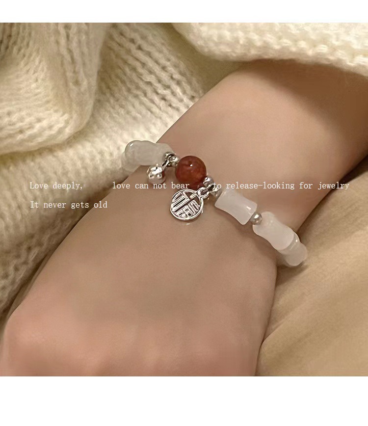 Chinese Style Safety Buckle Bracelet Women's Imitation Hetian Jade Bracelet Crystal String Beads Flower Bracelet Female Gift Girlfriends Bracelet