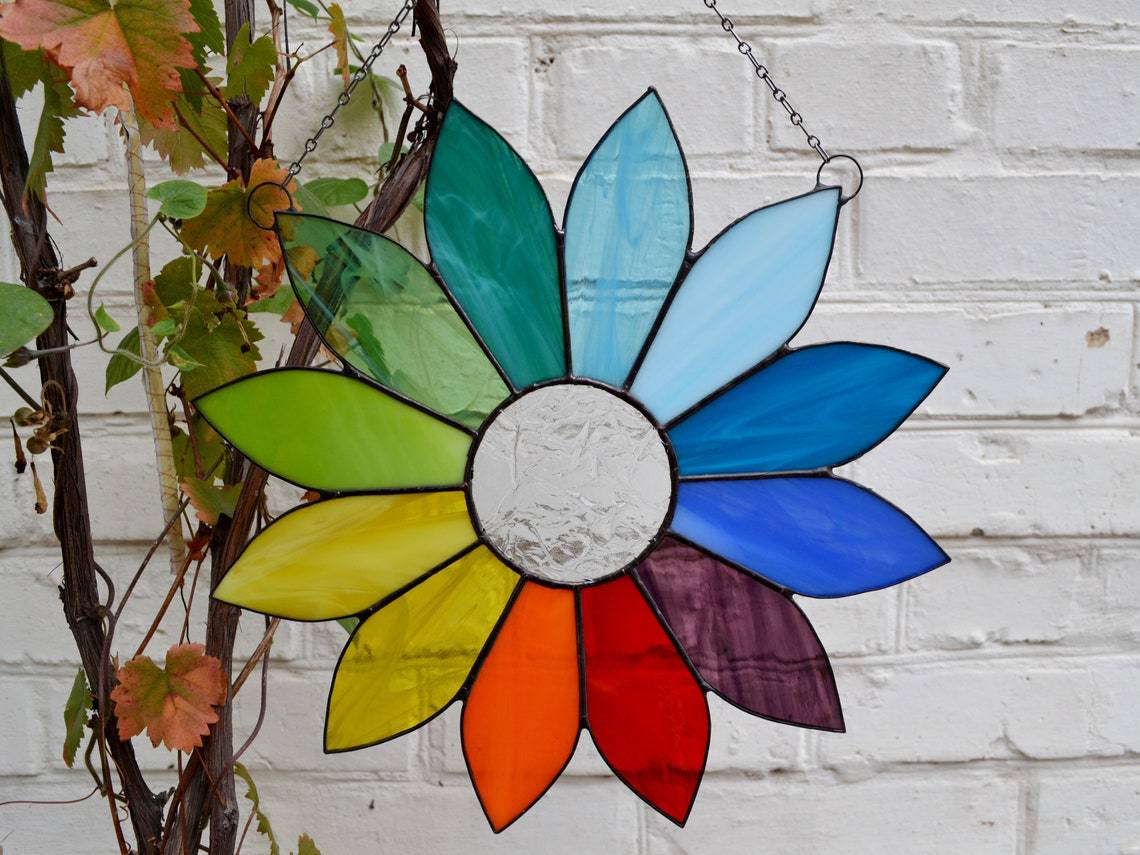 rainbow flower stained彩虹花彩色玻璃彩虹太阳捕手窗户挂饰
