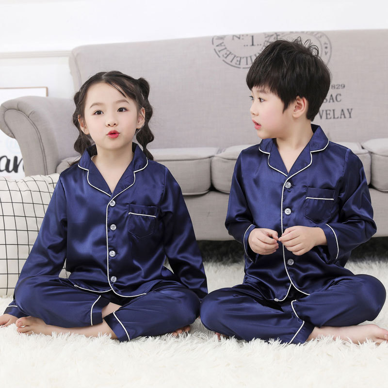 Children‘s Pajamas Ice Silk Home Wear Boys and Girls Silk Children Summer Silk Suit Spring and Autumn Middle and Big Children Children