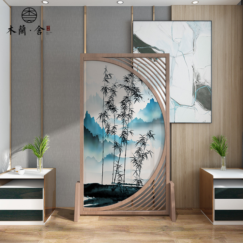 屏风隔断墙简约现代客厅卧室办公室实木入户家用玄关造型半圆座屏