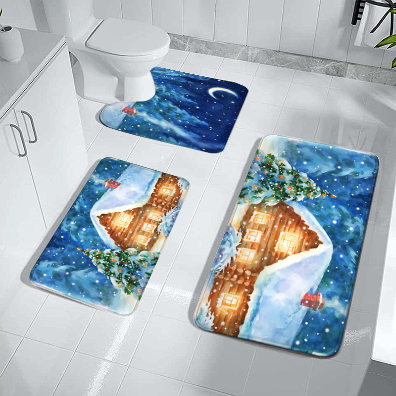 Cross-Border Flannel Toilet Three-Piece Floor Mat Bathroom Door Mat Suit Absorbent Stain Resistant Carpet Mat Wholesale