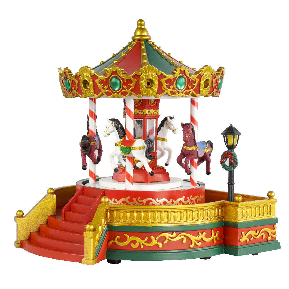 [Spot] New Christmas Gift Carousel Decoration Decoration Music Box with LED Lights