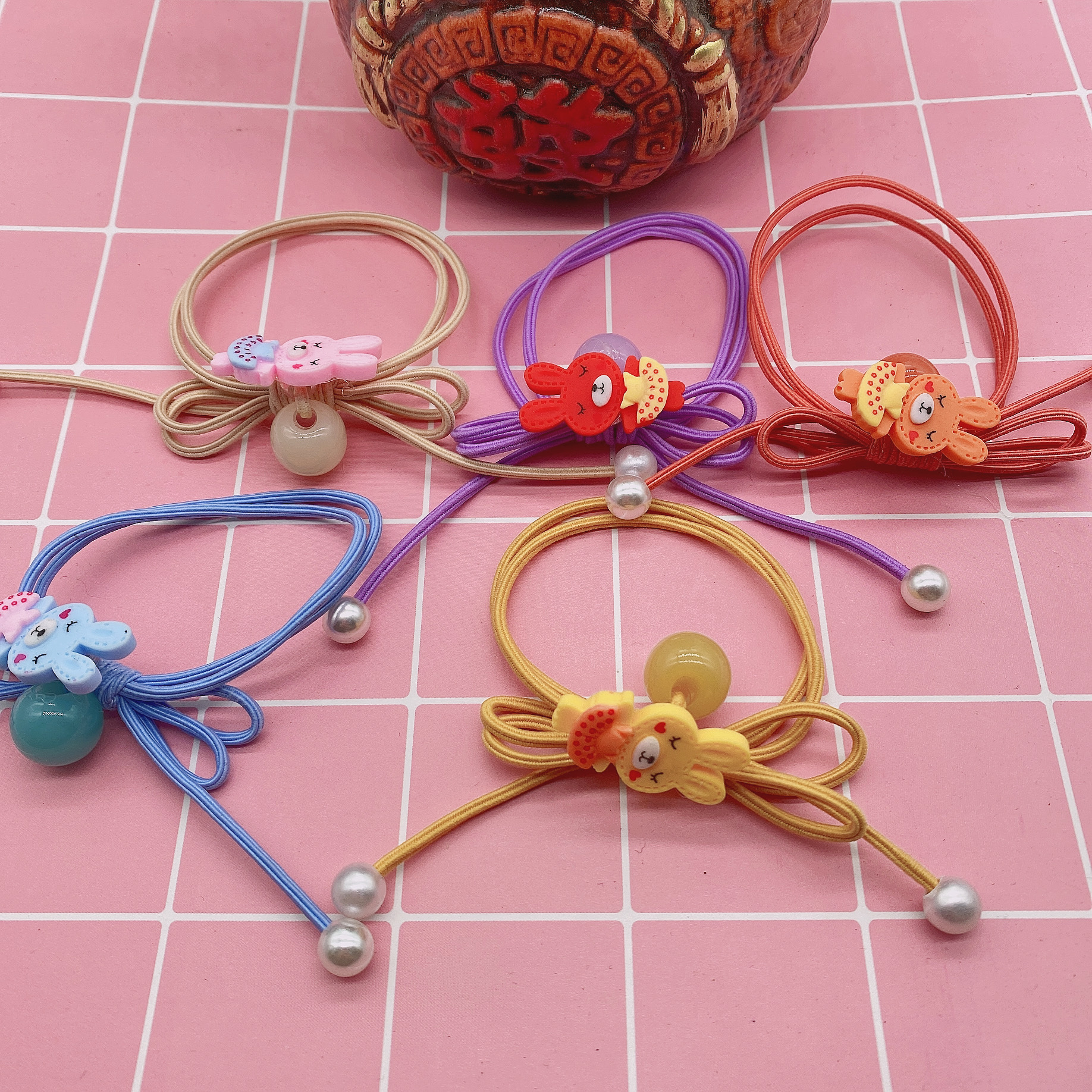 卡通蝴蝶结头绳双股儿童女孩发绳发圈可爱动物皮筋1元饰品地摊头