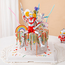 网红卡通变形超人蛋糕装饰摆件儿童周岁生日快乐烘焙装扮插件配件