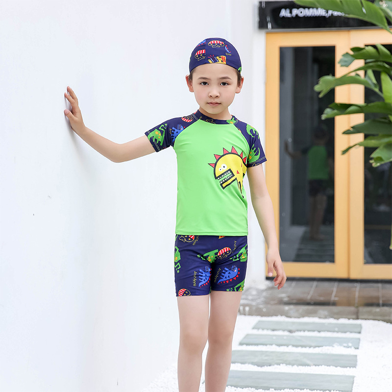 Children's Swimsuit Boys' Swimsuit Girls' Middle and Big Children's Hot Spring Swimming Trunks Set Wholesale Short-Sleeved Baby Cartoon Swimsuit