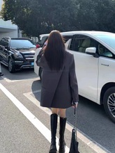 黑色长袖西装外套女2023新款韩版设计感后开叉休闲小西服