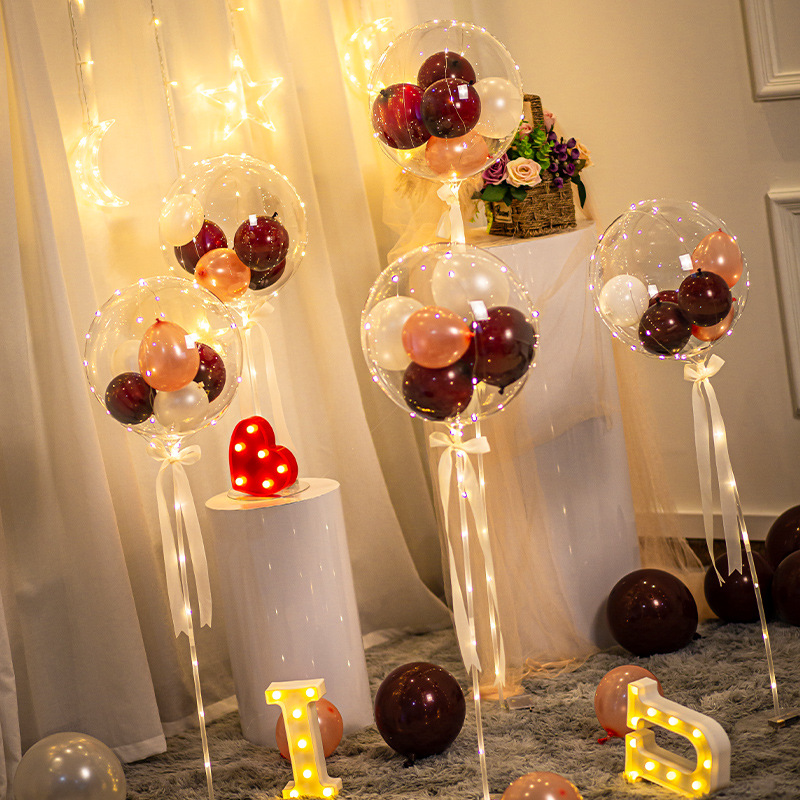 网红结婚波波球透明婚礼生日场景婚庆装饰发光花束气球带灯立柱