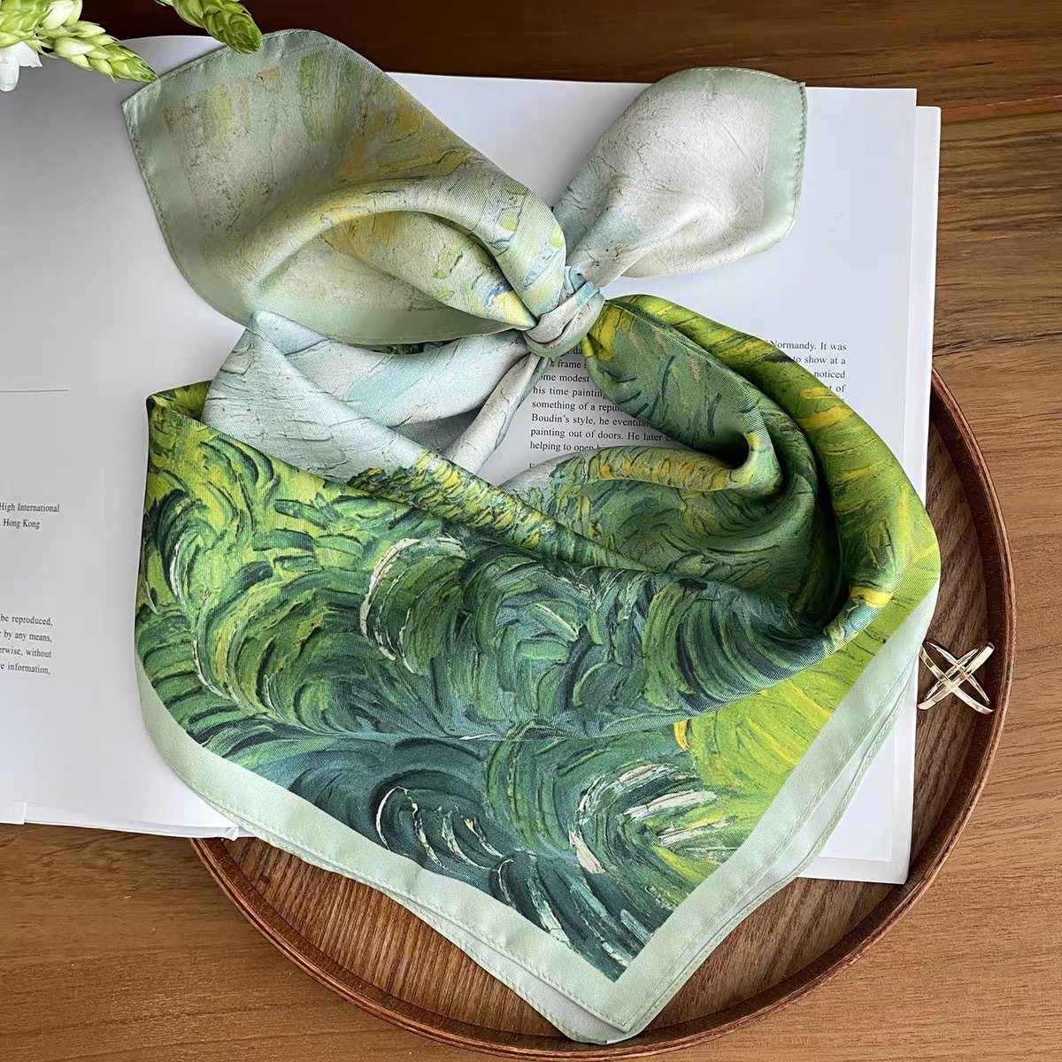 New Korean Style Green Decorative Mulberry Silk Thin Scarf Age-Reducing Silk Small Square Towel All-Match Multifunctional Scarf for Women