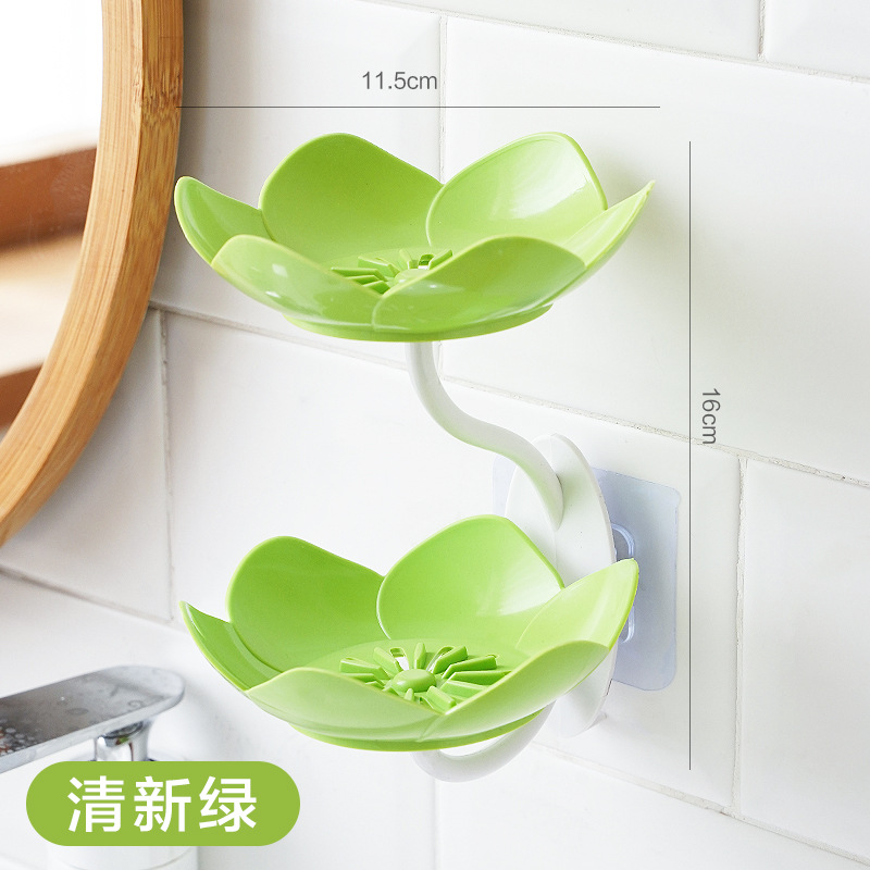 New Soap Box Soap Dish Wall-Mounted Draining Lotus Double-Layer Punch-Free Household Storage Rack Soap Artifact