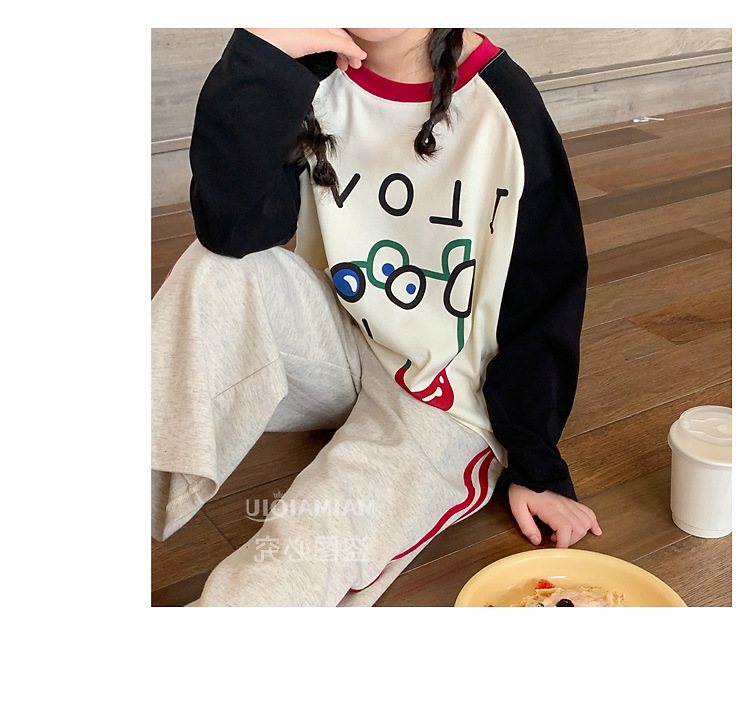 童装儿童韩系卡通印花T恤2024秋季新款女童宽松撞色插肩袖上衣潮详情22