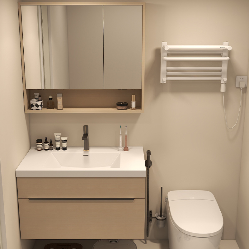 奶油感原木浴室柜卫生间奶fufu木质风洗手台小红书推荐收纳台盆柜