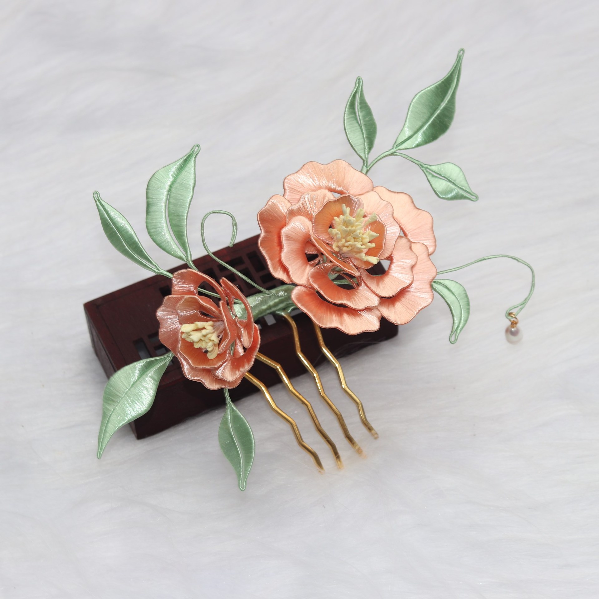 缠花发簪汉服配饰古风头饰旗袍牡丹花华丽富贵发梳珍珠贵妃发饰