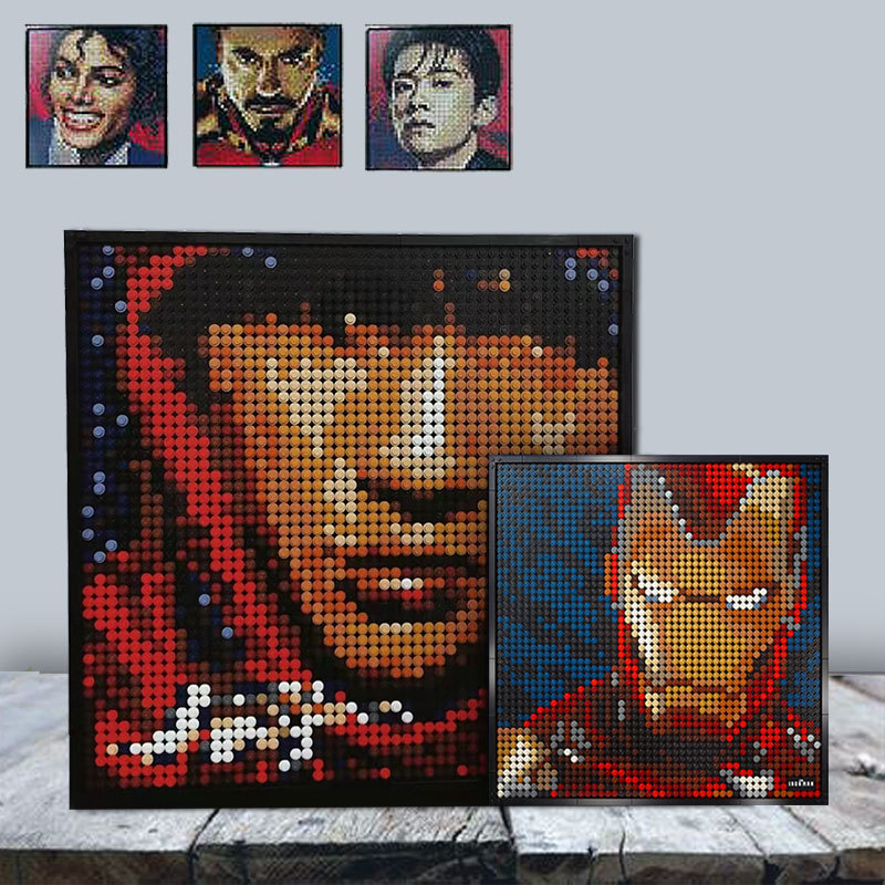 适用lego乐高平面拼图像素画积木玩具钢铁侠男孩男生成人礼物3119