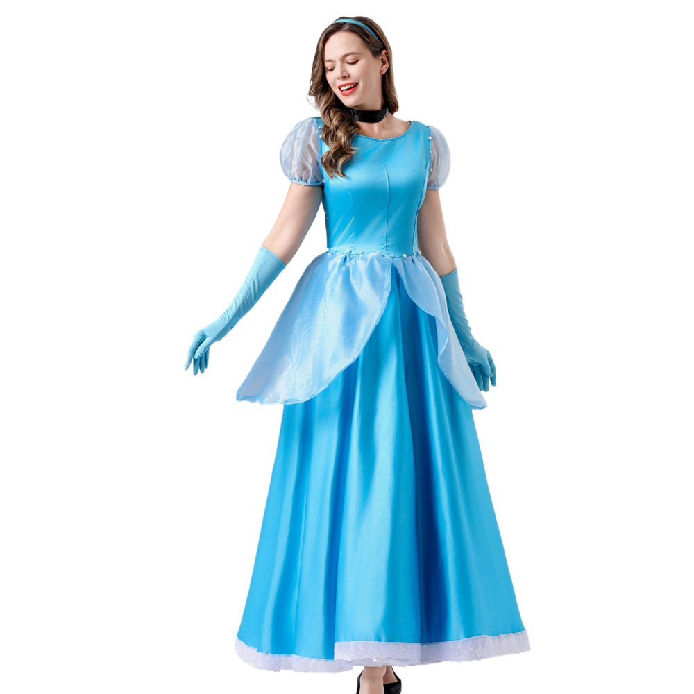 成人灰姑娘 辛德瑞拉公主裙 蓝色长裙舞台演出服话剧表演礼服