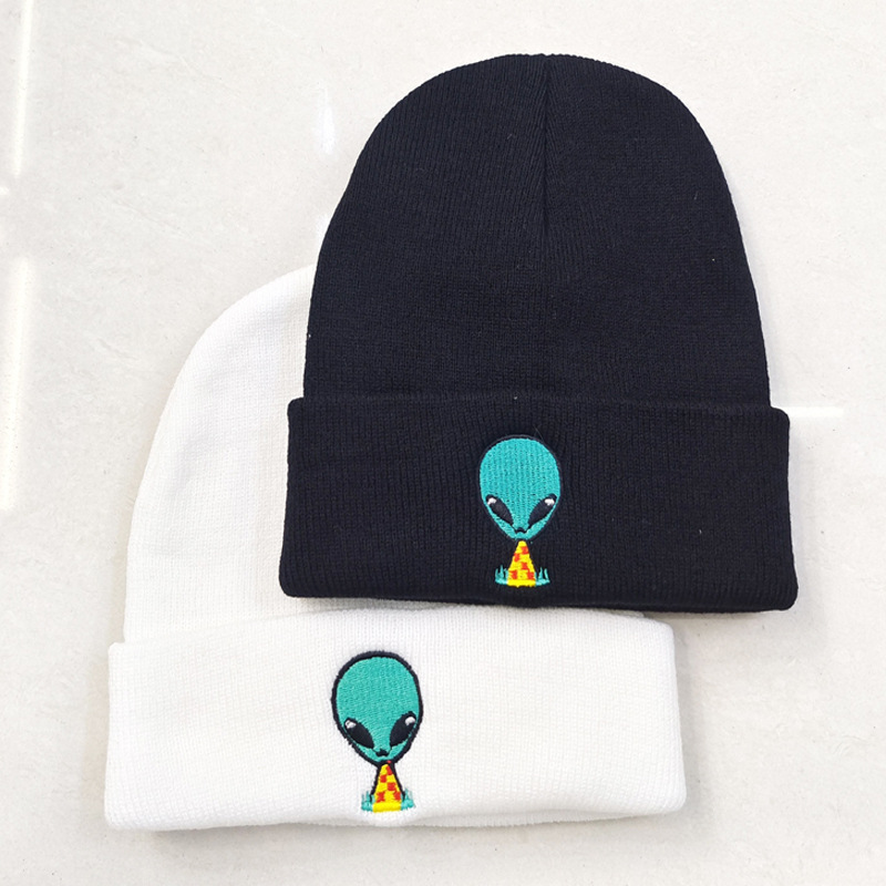 Cross-Border Alien Embroidery Knitted Hat European and American Men's and Women's Autumn and Winter Outdoor Warm Hat Skull Curling Woolen Cap Beanie Hat