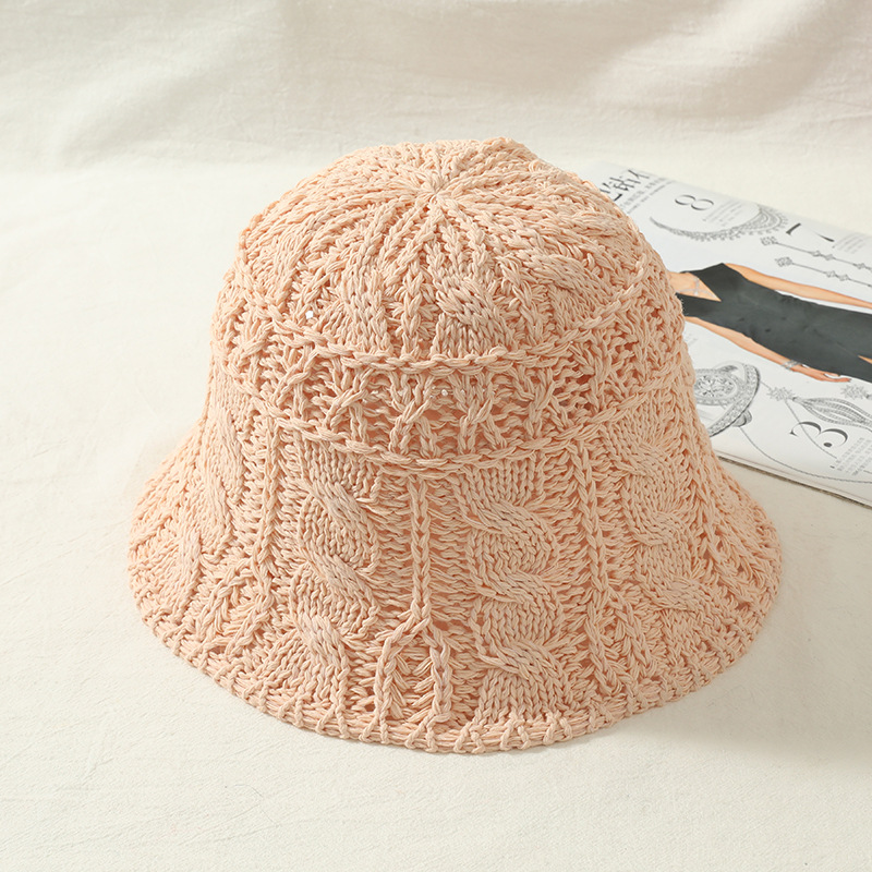 2023 New Korean Style Versatile Spring, Autumn and Winter Travel Hollow Straw Hat Sun Protection Sun-Shade Fisherman Hat