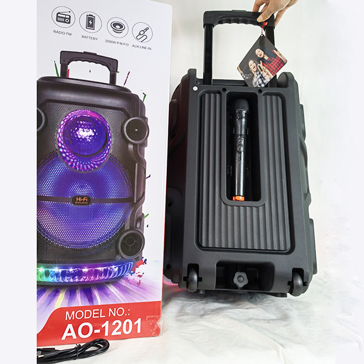 AO-1201 Bluetooth Speaker Large Volume Outdoor Pull Rod Speaker Box 12-Inch High Power Wireless Microphone Karaoke Speaker