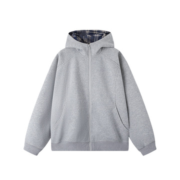 unf2024美式重磅灰色连帽卫衣潮牌男春秋款宽松拉链开衫外套情侣