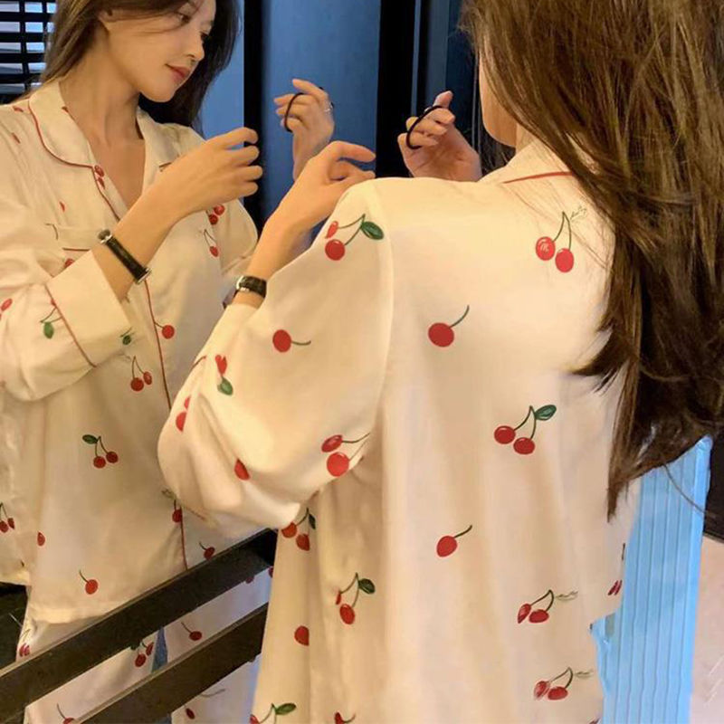 New Ins Style Sweet Printed Long-Sleeved Pajamas Women's Net Red Style Autumn 2022 New Trousers Homewear Suits