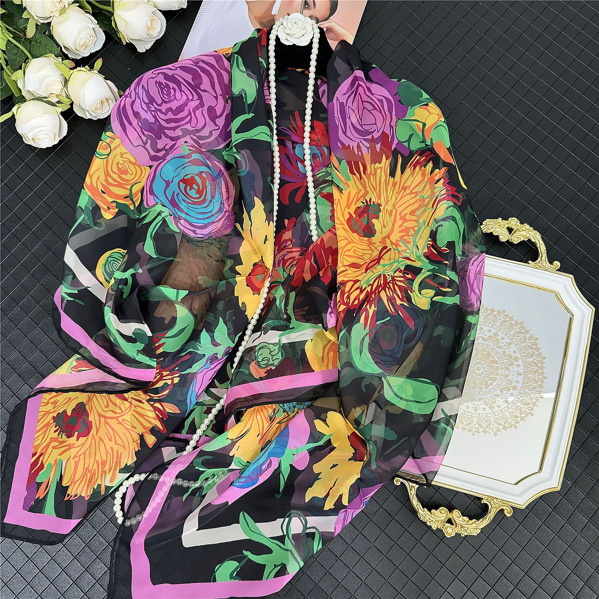 仿真丝大丝巾夏天薄款披风纱巾防晒披肩送妈妈新款女外搭高端礼物