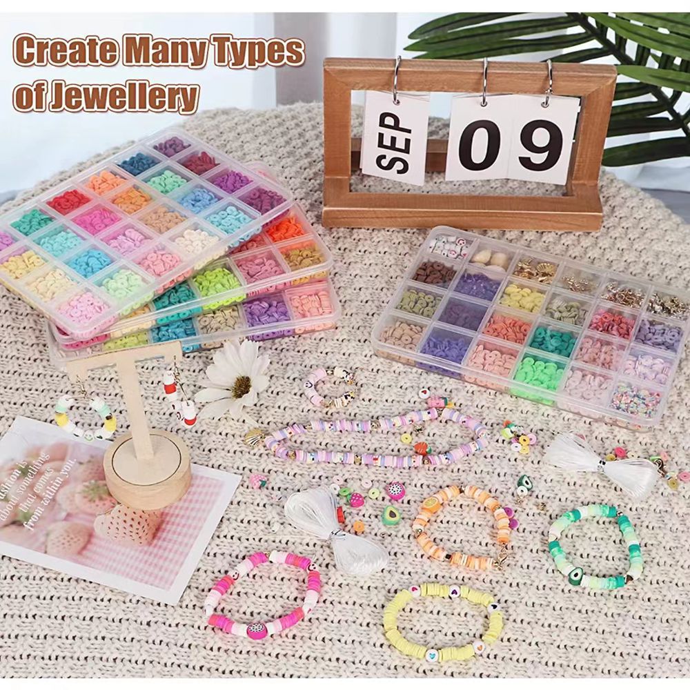 Cross-Border Direct Supply DIY Ornament Accessories 15 Grid Polymer Clay Wafer Letter Glass Beaded Bracelet DIY Ornament