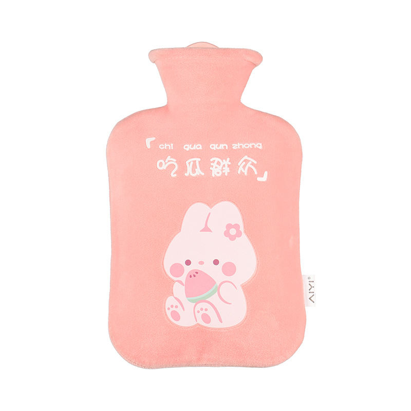 Hot Water Bag Water Injection Student Portable Cute Plastic Student Dormitory Warm Water Bag Plush Warm Belly Cartoon Female