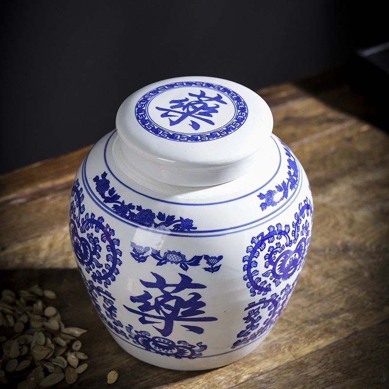 陶瓷中药陶瓷罐子草药坛子带盖密封罐中药粉储藏罐储物罐可加logo
