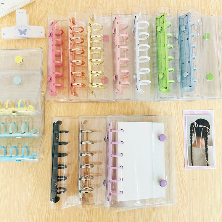 A6A7双扣彩色PVC活页手账外壳 简约ins风三折单外壳手账本6孔卡册