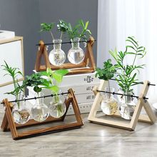 创意木架水培花瓶绿萝玻璃花瓶容器办公室内桌面绿植摆件装饰花盆