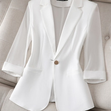 休闲雪纺小西装女款2024夏季新款白色西服上衣薄款气质外套七分袖