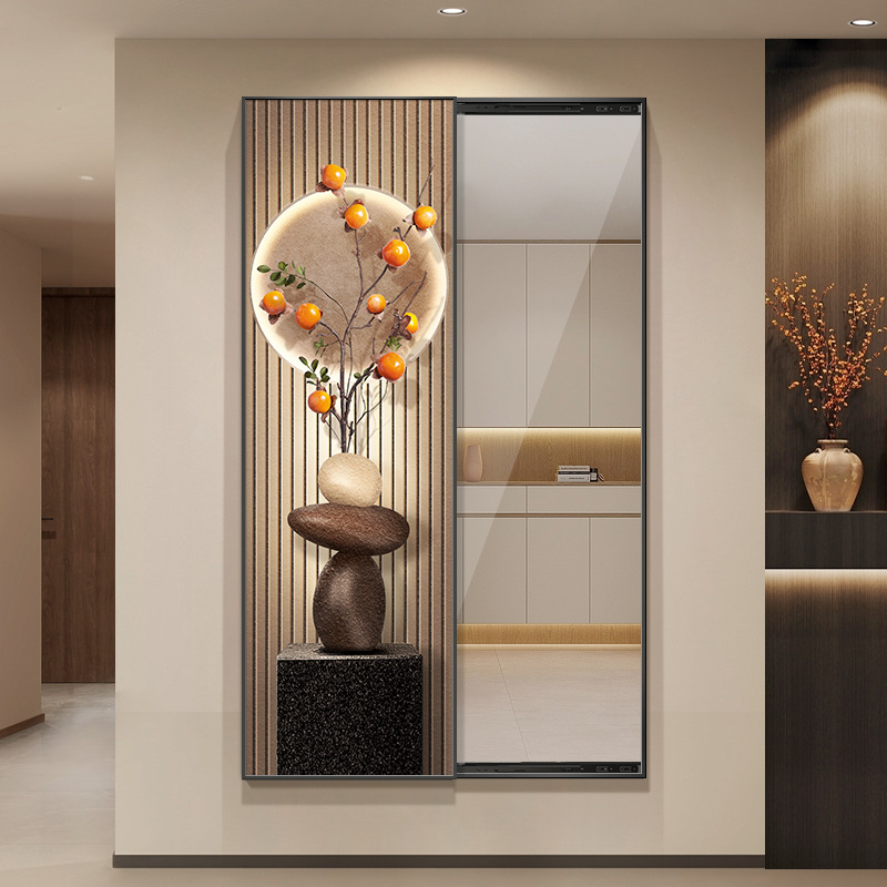 柿柿如意推拉镜隐藏装饰画挂式全身镜入户玄关壁画现代轻奢穿衣镜