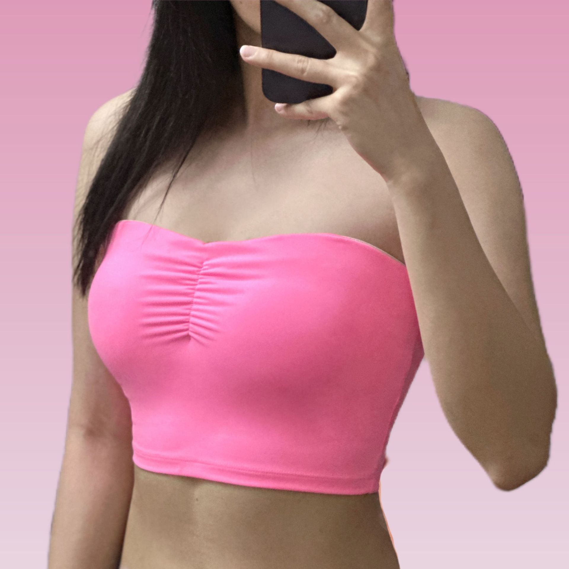 In Stock European and American Nude Feel Tight Yoga Underwear Women's Summer Sexy Basic Sports Tube Top Candy Color Shockproof Push-up Luck