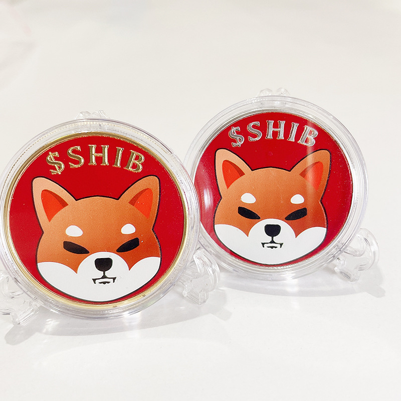 齐全现货狗狗币 彩uv柴犬实物纪念章镀银硬币shib浮雕硬币纪念币