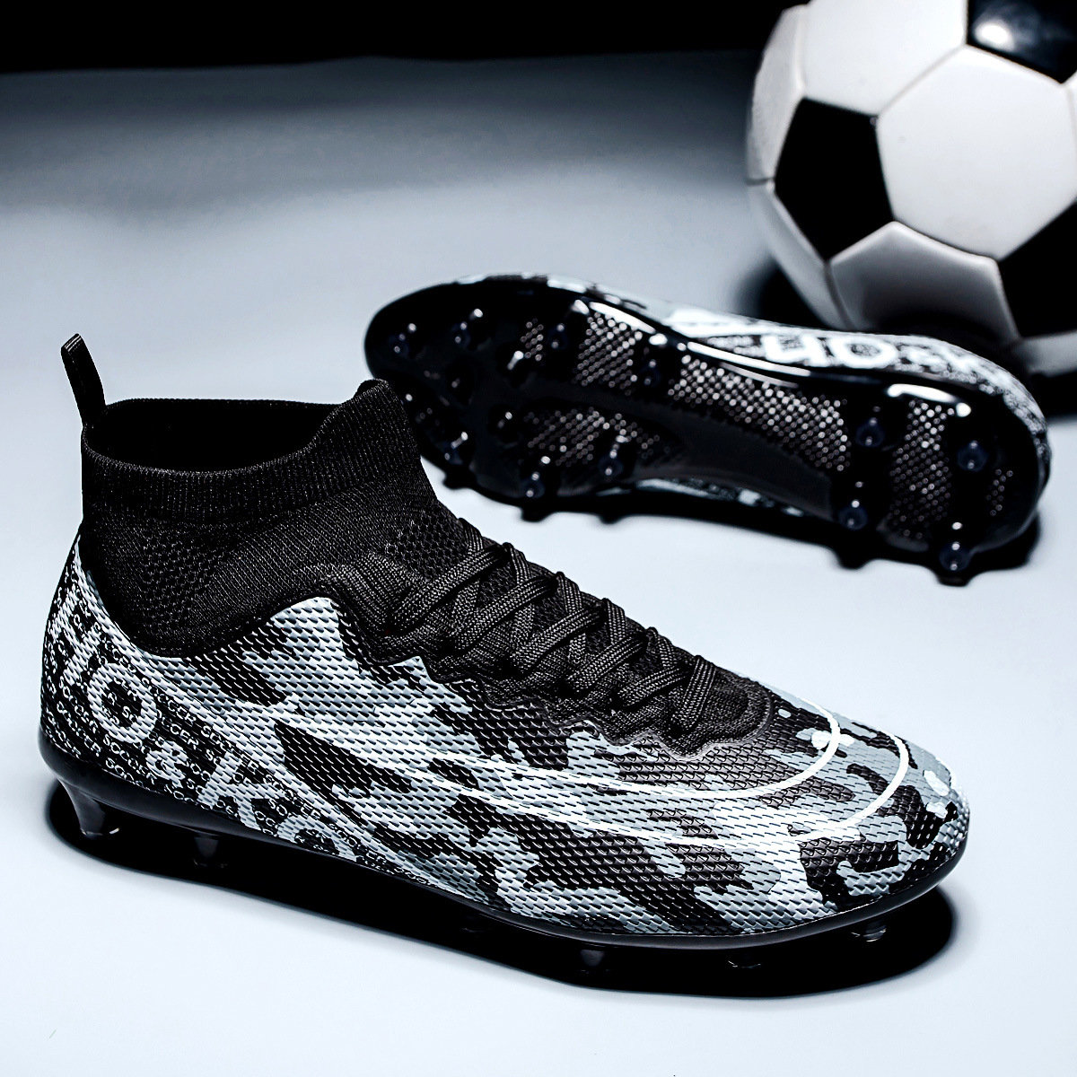 跨境外贸新款高帮足球鞋长钉足球鞋tf碎钉专业训练鞋football男款