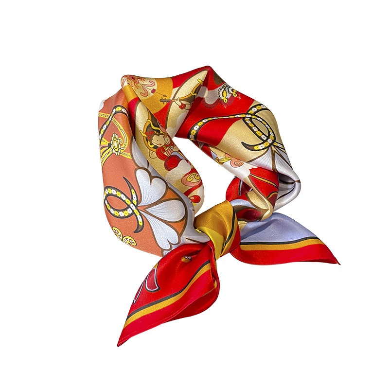 Chinese Style Red Vintage Floral Chain 53 Mulberry Silk Silk Scarf Female Small Square Towel Scarf Arm Bag Commuter