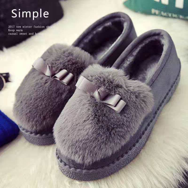 Flat Loafers Women's Autumn and Winter Fleece-lined Thickened Fluffy Shoes Women's Korean Style Slip-on Warm Slip-on Cotton Shoes