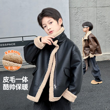2025冬装新品儿童皮衣夹克男童女童同款皮毛一体加绒加厚保暖外套