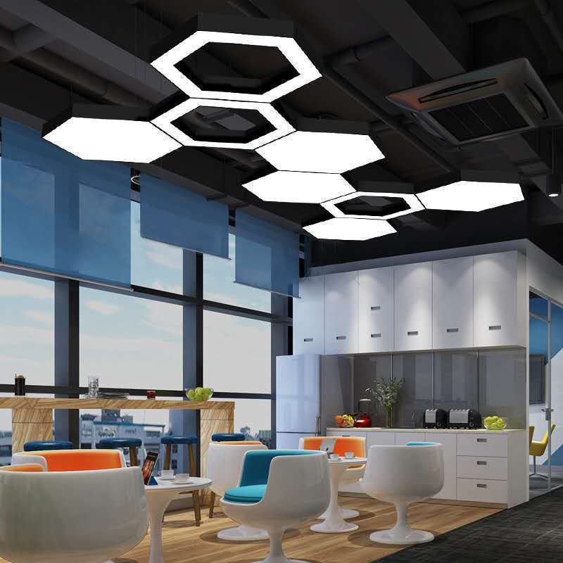 六边形造型吊灯led蜂巢组合异形灯网咖健身房超市工业风六角灯具