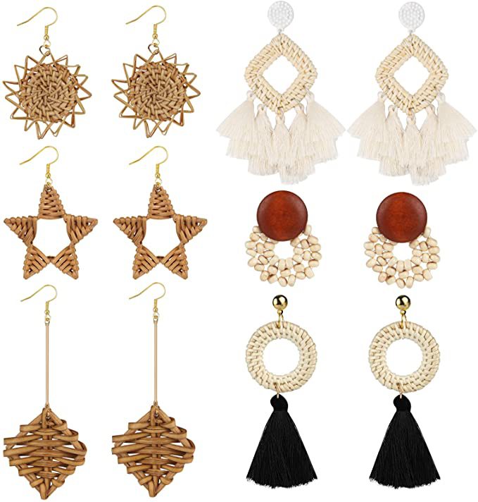 Ethnic Style Retro Geometric Vine Hand-Woven Earrings Europe and America Cross Border Beach Style Exaggerated Rattan Earrings